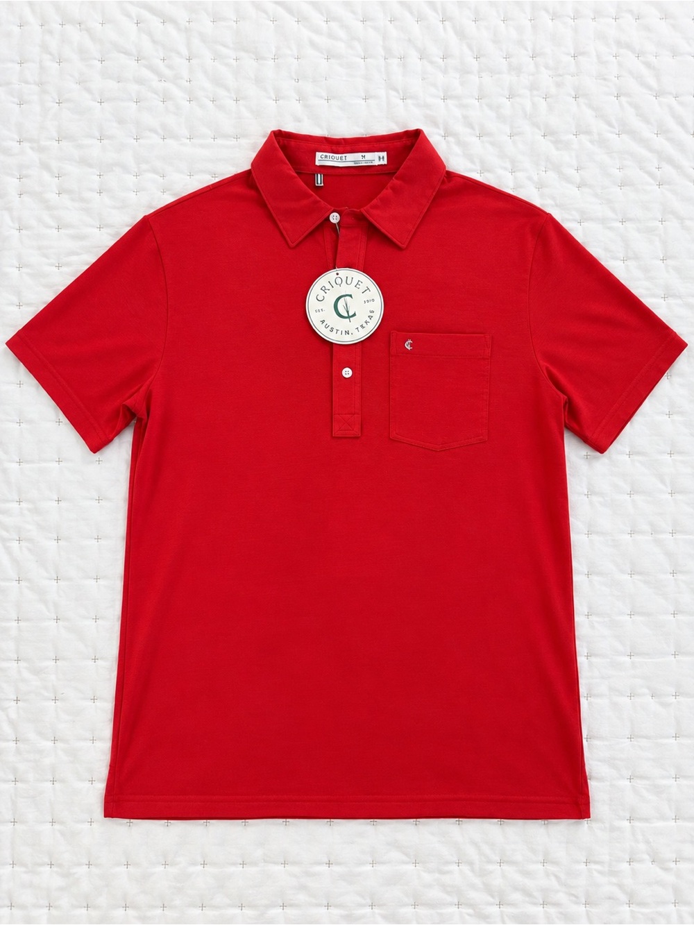 Criquet Mens Top-Shelf Players Shirt Red Pima Cotton Blend Medium $104 NWT